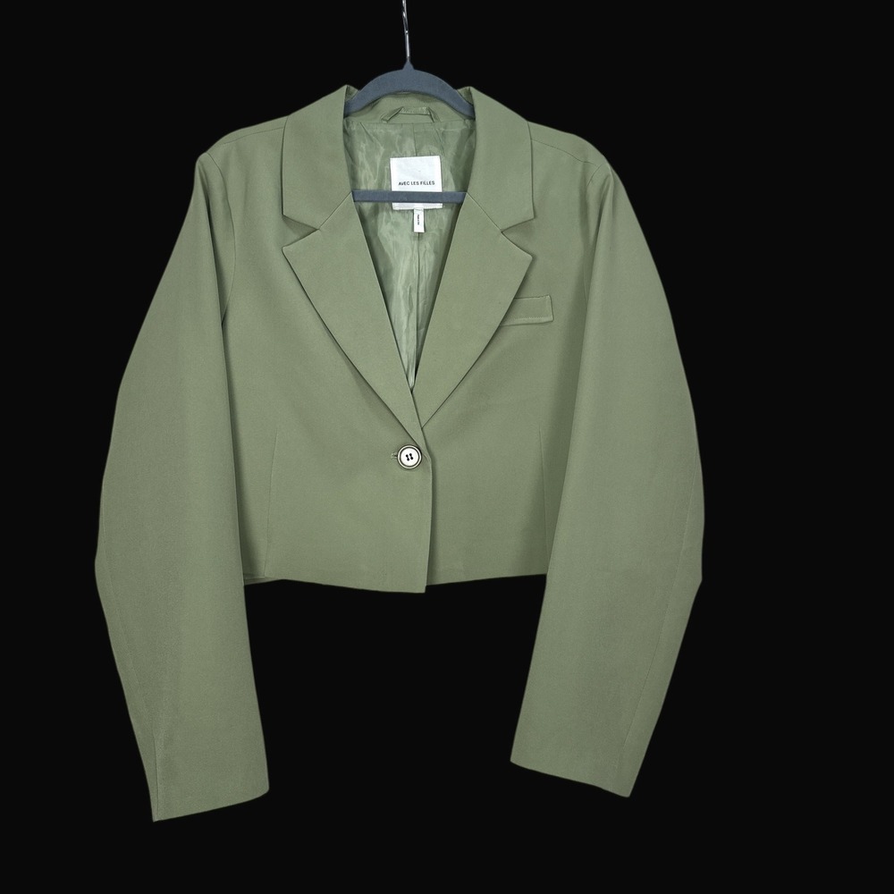 Avec Les Filles Womens Sage Green Cropped Blazer Single Button Jacket XL 81963